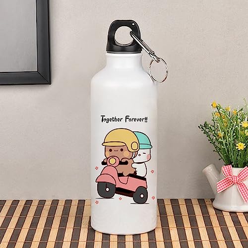 Image of Bubu Dudu Love Gift for Birthday /Anniversary Sipper Water Bottle 750 ML Aluminium with 320 ML Coffee Mug, Wooden Keychain Combo Pack MSK-V (Design-4)