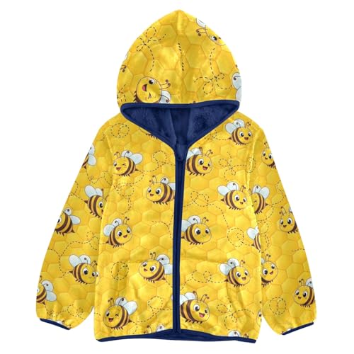 CHIFIGNO Cute Bees Yellow Boy Polar Fleece Lined Fleece Jacket, Fleece Jacket Kids with Hooded 3T