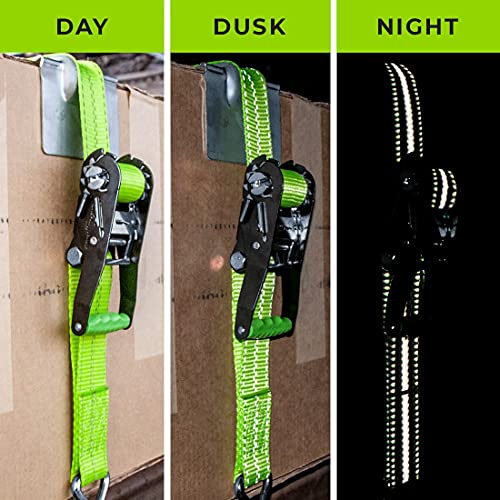 Vulcan Ratchet Strap With Wire Hooks 2 Inch X 30 Foot - 2 Pack - High Viz - 3,300 Pound Safe Working Load #TOP5