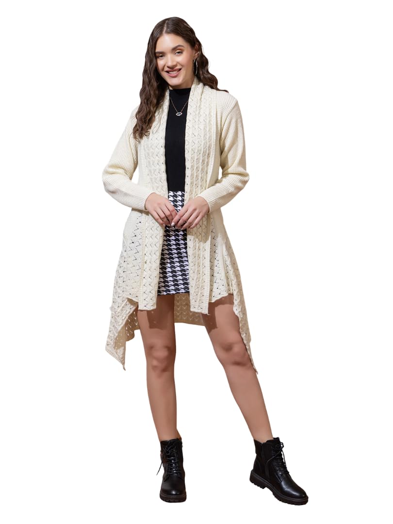 Women's Long Woolen Shrug Cardigan | Full Sleeve Knitted Winterwear | Stylish Front Open Asymmetrical Hem Sweater for Women & Girls-image-48
