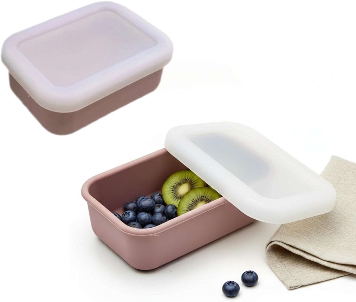2Pack Small Silicone Storage Containers with Lid ，250ml Microwave & Freezer Safe, Leak-Proof Box for Daily use,Travel and Kitchen Organization，4.7" x 3.4"， (Pink)