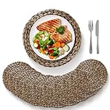 (Size: 12''-13''-13.5''-14''-15'') BLUEWEST Woven Placemats (Set of 10), Round Placemats Rattan Plac