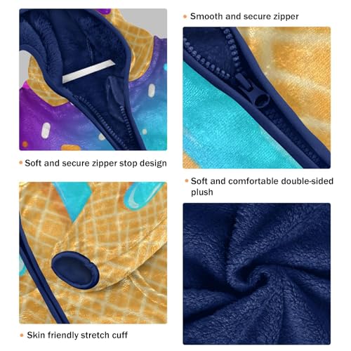 Ice Cream Cone Sprinkles Toddler Fleece Jacket Girl Boys Hooded Fleece Jacket Coat Warm Outwear Zip-up 3-10T3