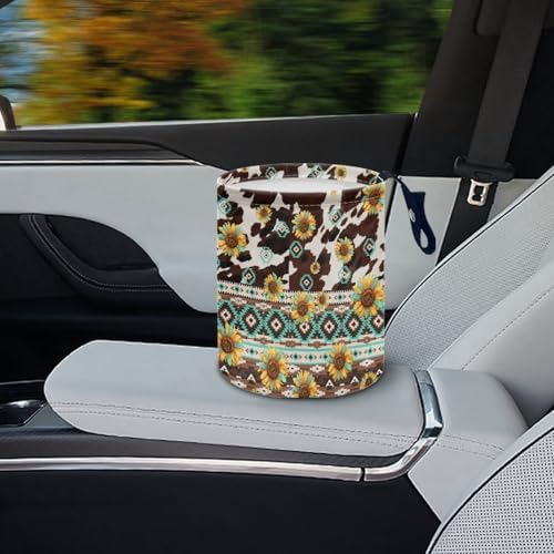 Image of Pensura Aztec Sunflowers Car Trash Storage Box Waterproof Hanging Car Garbage Bag Mini Car Interior Accessories Trash Can for Car Compatible with Most Cars,Easy to Install