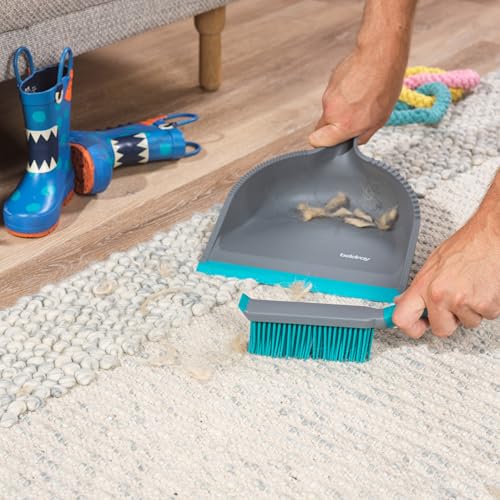 Beldray Antibac Pet Plus+ Kehrschaufel & Gummibürsten-Set – Kratzfreie Borsten, Antibakteriell behandelt, Kunststoffzackenkamm, Erhöhte Füße für angewinkeltes Reinigen, Zusammenklappbar