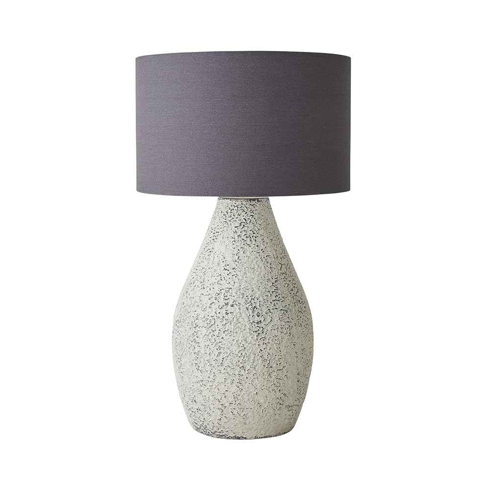 Valuelights Natural Colin Grey Drum Shade Grey Speckled Hand Finished Ceramic Table Lamp With Bulb In