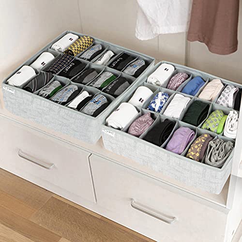 Image of HOKIPO Fabric Undergarment Clothing Organizer Storage Box For Drawers Bra Panty Socks Tie Lingerie Organizer For Wardrobe, 18 Grid, Pack Of 2 (In-333-Gry*2), Blue-Green