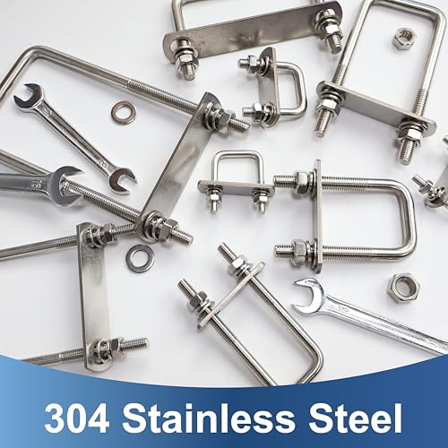 Image of 4 Pcs M10 Square U Bolts 2 Inch Wide, 3 /8 inch x 2 inchW x 5-1 /8 inchL | 304 Stainless U Bolt Heavy Duty with Nuts,Bolt Plate and Washers,Square U Bolts 2 inch Wide,Metric bolts