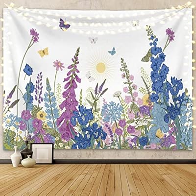Colorful Floral Flowers Tapestry Vintage Plants Herbs Tapestry Watercolor Wildflowers with Butterflies Tapestry Wall… 51rKYJRt6dL. SS400