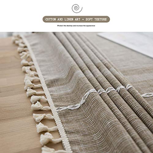 Pahajim Table Cloth Cotton Linen Tablecloth Wrinkle Free Stitching Tassel Tablecloth Rectangle Table Cloth for Dinning Kitchen Tabletop Decoration (Striped Coffee, Rectangle/Oblong，55 x 118 Inch) - Thumbnail 3