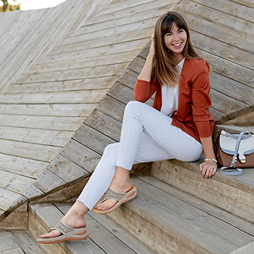 Ecetana Womens Sandals Flip Flops For Women With Arch Support Cushion Summer Casual Rhinestone Wedge Sandal Shoes #TOP3