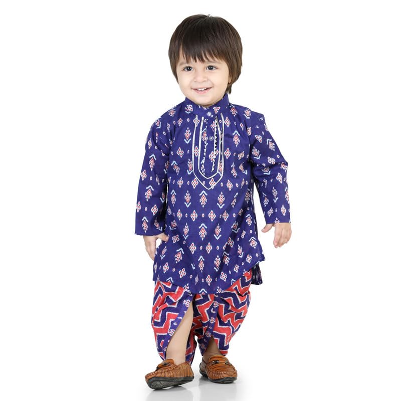 BownBeeEthnic Wear Cotton Full Sleeve Dhoti Kurta for Boys, With Button Closure Kurta and Elasticated Dhoti For Your Baby Boy's, Ideal For all Festive Ocassions