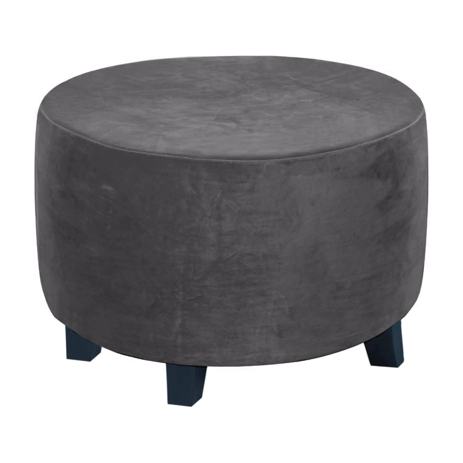 Thdsubb Round Ottoman Slipcover Stretch Ottoman Cover Velvet Pouffe Cover Foot Stool Cover Anti-Slip Footstool Protector Covers (Grey,XL)