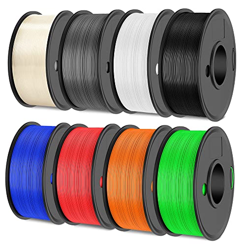 SUNLU Paquet de Filament d'imprimante 3D Multicolore, PLA+ Filament 1.75mm, Neatly Wound PLA plus Filament 2kg, 8 Packs Bobines de 0.25kg,8 Couleurs,Noir+Blanc+Gris+Transparent+Rouge+Bleu+Vert+Orange