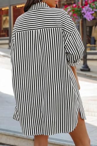 Image of FSHAOES Womens Oversized Button Down Shirts Casual Loose Long Sleeve Solid Lapel Long Blouses Tops with Pockets