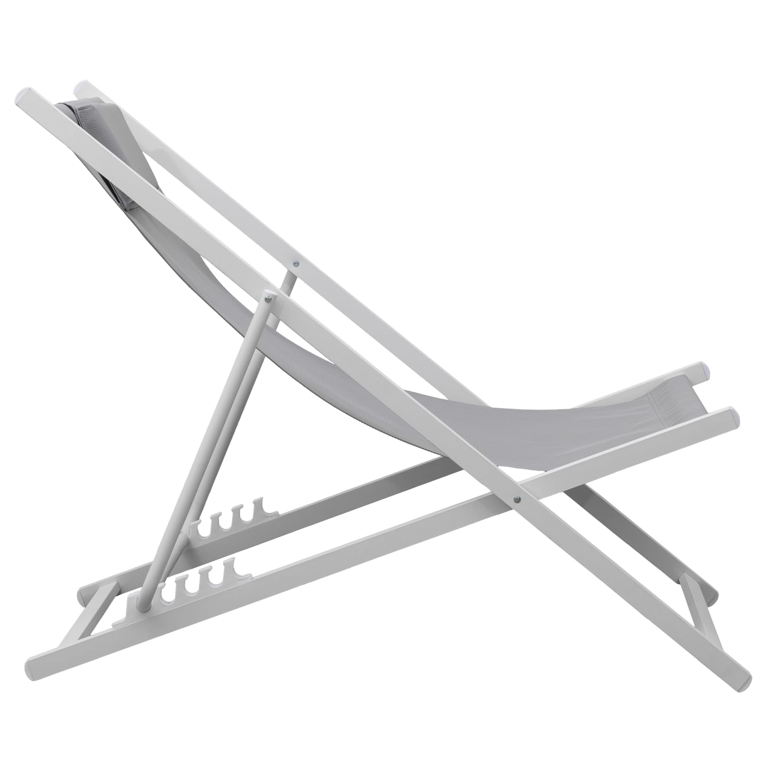 Happy Garden Lot de 2 chiliennes Cyprus en textilène Gris et Structure en Aluminium Blanc - Transats avec Coussin Repose-tête - Idéal pour Jardin, Terrasse et Patio
