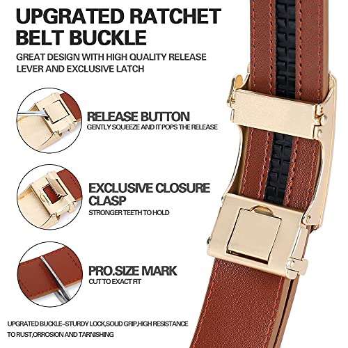 Image of DOOPAI Men's 2 Pack Ratchet Dress Belt - Adjustable 1 3 /8 inch Genuine Leather, Size Length Can Be Cut, With Gift Box