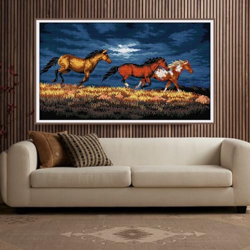 Image of Qeerysew Cross Stitch Kits Stamped Full Range of Embroidery Starter Kits for Beginners DIY- Printed kit Galloping Horse(Printed) 11CT29.9x18.9inches