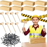 8 Set Wooden Hammer Tool Set Kids Carpentry Woodworking Toys 8+ Year Old Hammering Pounding Toy Workbench for Construction Birthday Party Supplies Play Educational Christmas Gift Boys and Girls