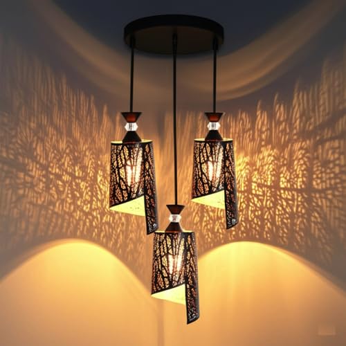 Image of Groeien 3-Light Industrial Black Finish Metal Crystal Hanging Pendant Ceiling Lamp Fixture | Chandelier for Home, Indoor, Outdoor,Living Room, Bedroom(Bulb not Included)(3-Set)