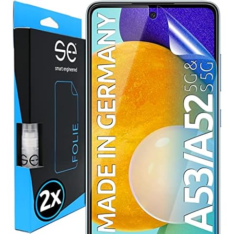 S.E für Samsung Galaxy A53, A52, A52s Schutzfolie - 2x Folien im SET aus Deutschland, Installationshilfe, staubfrei, blasenfrei, Samsung A53 5G Schutzfolie Folie TPU Technologie Made in Herford Cover