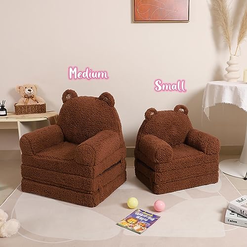 image for MOMCAYWEX Foldable Kids Sofa, Sherpa Teddy Bear Toddler Couch with Tri