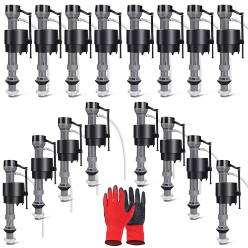16 Pieces Adjustable Toilet Fill Valve Replacement Kit with Gloves, Quiet Toilet Flush Valve for Tank and Bowl, Universal Toilet Valve Replacement Set (8–13 in, G15/16')