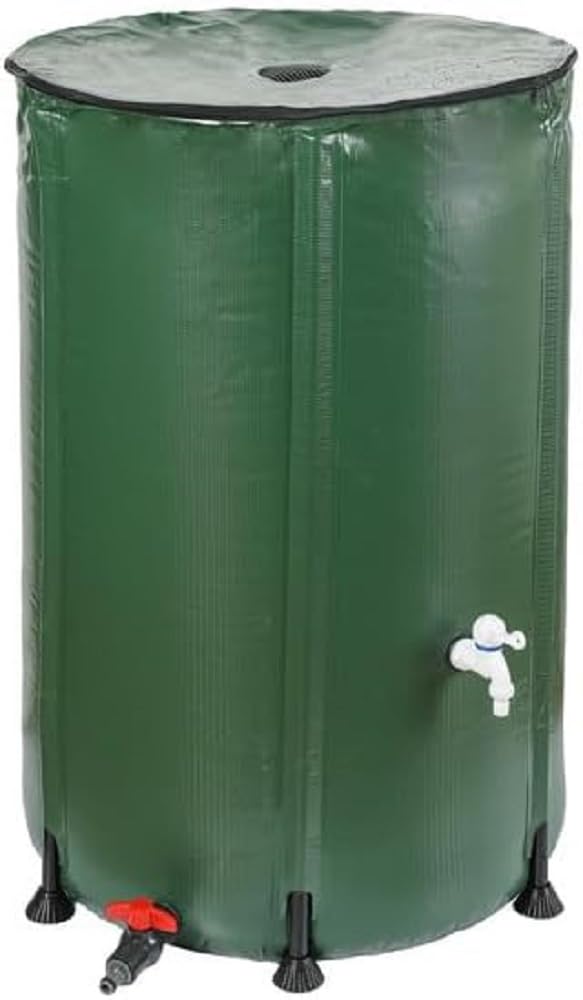 Dehner Serbatoio per acqua piovana pieghevole, per esterni, ca. Ø 70 m, volume 380 l, con rubinetto, PVC, verde scuro