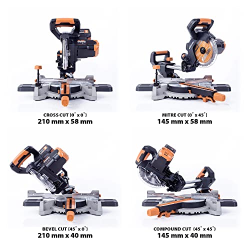 Evolution Power Tools R185SMS-Li Cordless Sliding Mitre Saw, 45° Bevel, 50° Mitre, 850W - Includes 4Ah Battery & Charger, 185MM TCT Blade, 3 Year Warranty, Black/Orange, (064-0001A) 12 Evolution Power Tools R185SMS-Li Cordless Sliding Mitre Saw, 45° Bevel, 50° Mitre, 850W - Includes 4Ah Battery & Charger, 185MM TCT Blade, 3 Year Warranty, Black/Orange, (064-0001A) - Image 12