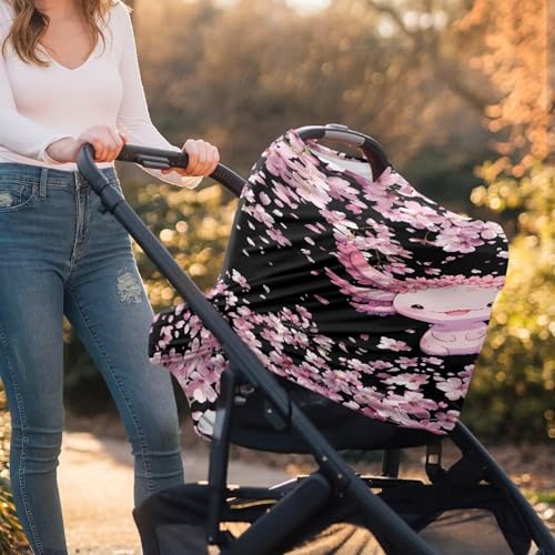 Image of Cherry Blossom Car Carseat Canopy for Puppy's Lover Multifunctional Daily Baby Nursing Cover Axolotl Breastfeeding Cover Privacy Protector