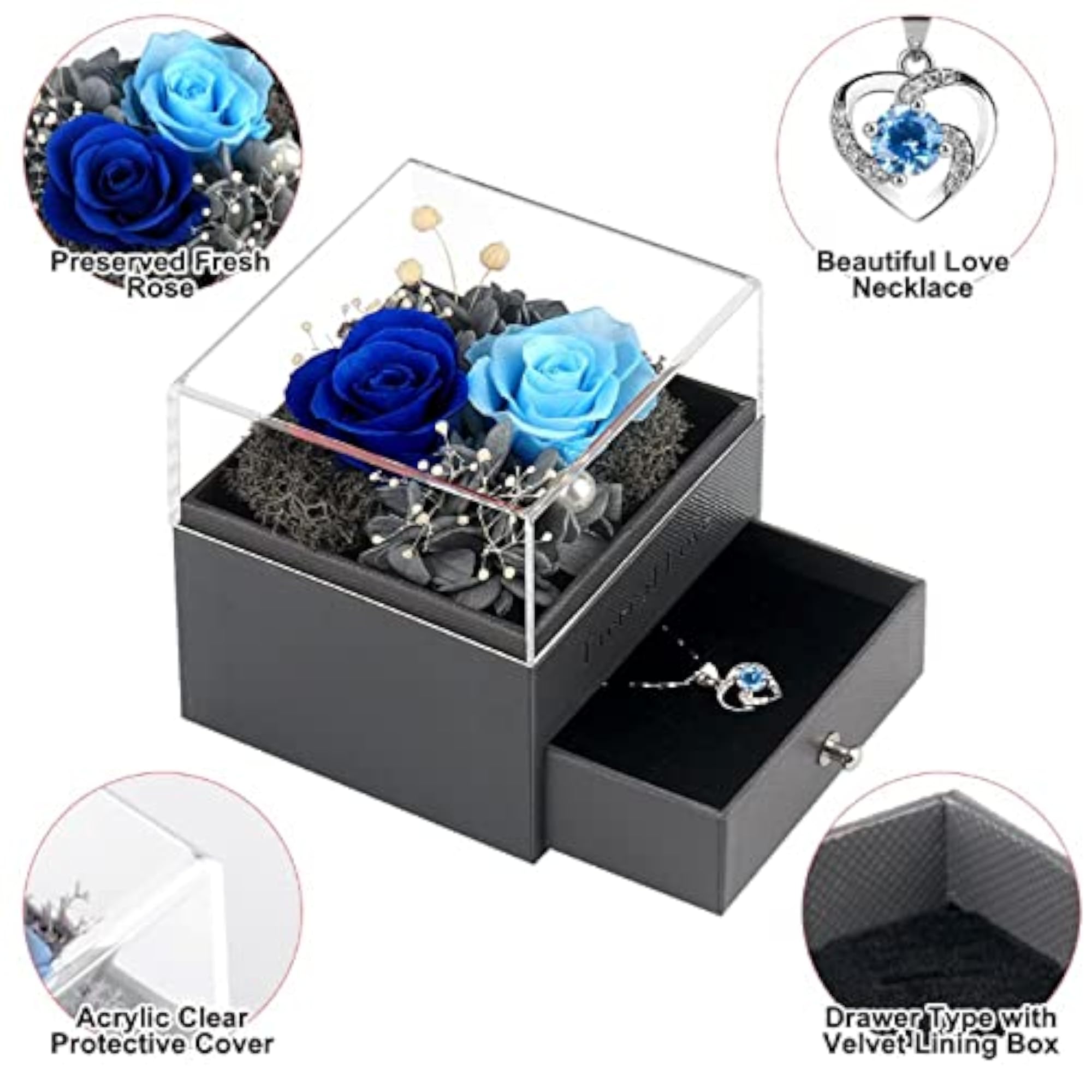 Preserved Rose Gift Box with Jewelry, Thoughtful Gesture