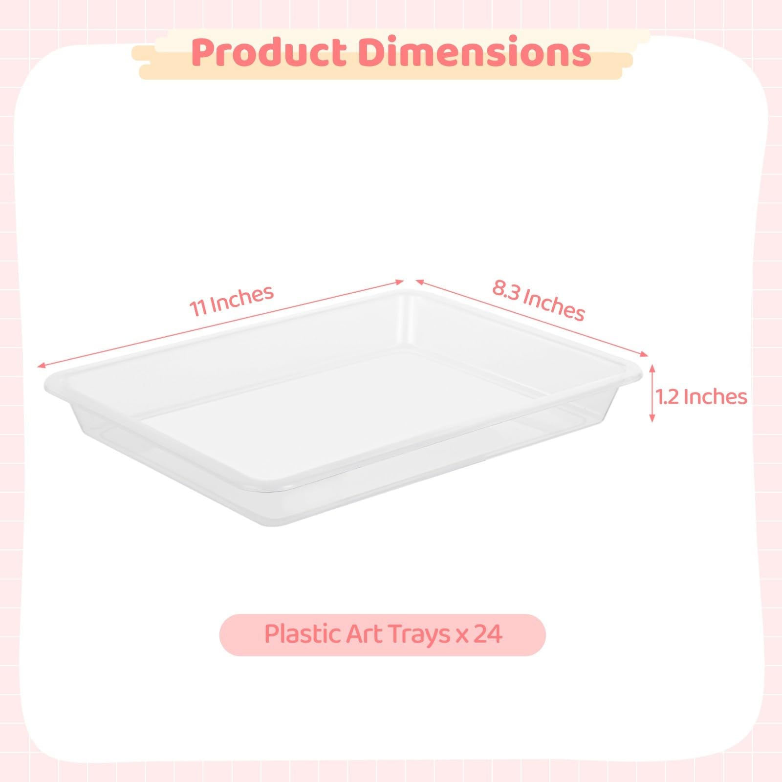 24-częściowe plastikowe tace do przechowywania sztuki, organizery do projektów DIY, sortowania koralików i przyborów szkolnych, 28 x 20 x 3 cm