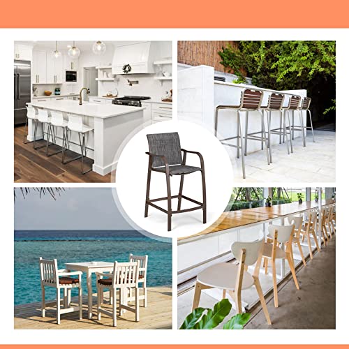 Pellebant Aluminum Outdoor Bar Stool Set Of 4, Patio Counter Height Stools & Bar Chairs All-Weather For Backyard, Pool, Garden, Deck,Brown Frame, 27.5'' Seat Height,270 Lb Capacity-Black And Grey #TOP2