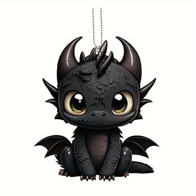 2D Flat Black Dragon Acrylic Car Charm - Fantasy Vehicle Decor Keychain & Hanging Ornament with Vivid Colors Perfect for Gamers & Fantasy Lovers