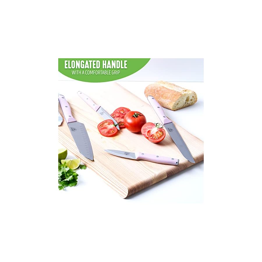 GreenLife-High-Carbon-Stainless-Steel-13-Piece-Wood-Knife-Block-Set-with-Chef-Steak-Knives-and-more-Comfort-Grip-Handles-Triple-Rivet-Cutlery-Soft-Pink GreenLife High Carbon Stainless Steel 13 Piece Wood Knife Block Set with Chef Steak Knives and more, Comfort Grip Handles, Triple Rivet Cutlery, Soft Pink