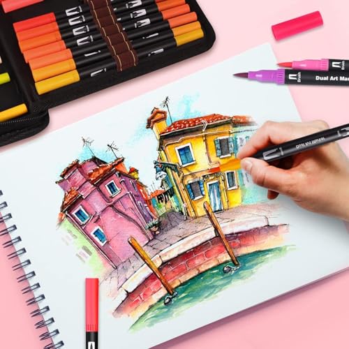 Image of Acrylic Paint Markers Brush Tip Set | Vibrant Colors with Direct-Liquid Ink System | Professional Art Paint Pens for Rock, Canvas, Glass, Wood, Plastic, Fabric & DIY Craft Projects (100)