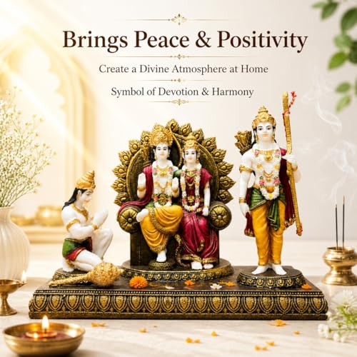 Image of ARMONIA Ram Darbar with Ram, Laxman, Sita & Hanuman Murti Idol Statue for Home Decor Temple | Marble Dust Finish- Multicolor - 24 * 32 cm | Best Gift for Wedding & Housewarming (Including Cloth)