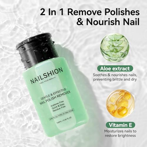 Image of Aloe Vera Nail Polish Remover, Non-Acetone, Push-Down Pump | 5-10s Remove All Air-Dry Nail Polishes, Rich in VE Non-Drying, Clean Nail Polish Home DIY Nail Art Essentials, 5.46 fl. oz
