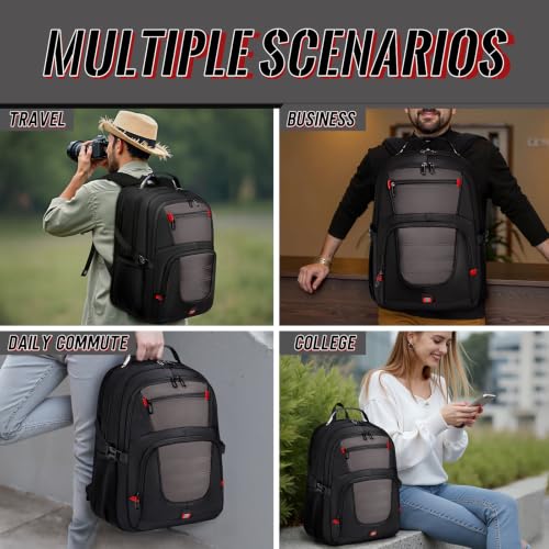 Image of Large Travel Backpack, 17.3 inch Laptop Backpack, Grey | 45L Capacity, 180 TSA-Friendly Carry On, Laptop Compartment, Water-Resistant, Adjustable Strap for Work Travel College