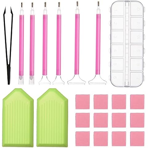 Diamond Painting Tools DIY Diamond Stitch Pen Kit with Tweezers, Glue, Plastic Tray, Diamond Embroidery Box, for Nail Art and Diamond Embroidery, 22 Pieces Tool Set Cover