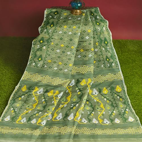Image of Mayabi Women's Dhakai Jamdani Cotton Silk Saree Traditional Bengali Tant Korat Work, Without Blouse Piece