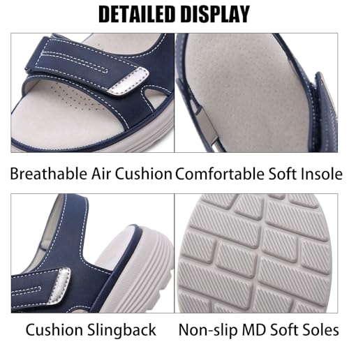 Women's Leather Platform Casual Orthopedic Sandals Fashion Comfortable Hook Loop Non Slip Outdoor Wedge Walking Sandals for Mam Work Outdoor3