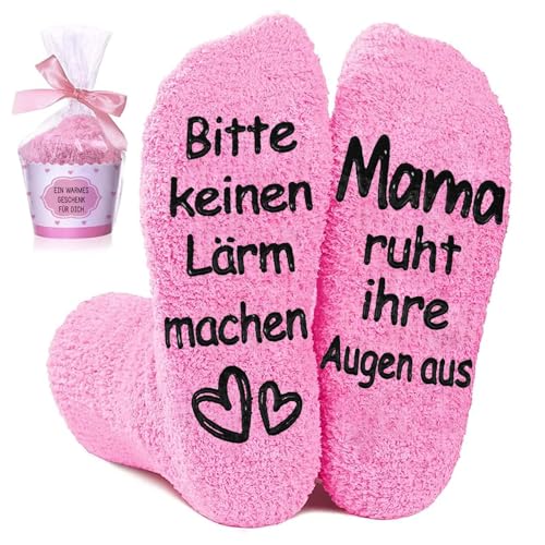 PeakPeek Mama/Oma Geschenk Weihnachten, Rosa Kuschelsocken Flauschige Rutschfeste, Geschenk für Mama/Oma, Weihnachten & Geburtstag