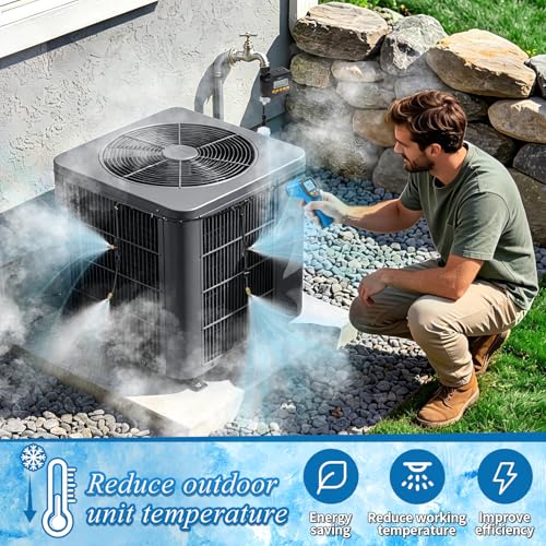 Image of AC Condenser Misting Cooling System with Garden Timer & Water Filter & Cutter, Air Conditioner Evaporative Cooling Kit for Residential AC Units, Sun-Exposed Condensers&High-Temperature Climate Homes