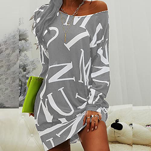 Lnmuld Sexy Dresses For Women Plus Size Dress Women's Slim Sweatershirts Long Sleeve Off The Shoulder Lightweight Oversized Grey #TOP4