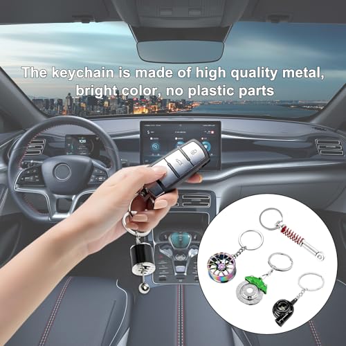 Image of KVAEY 5 PCS Car Parts Model Key Chains, Metal Turbo Keychain Set, Trendy Shock-Absorbent Car Parts Key Chain for Men Women (Green+Black)