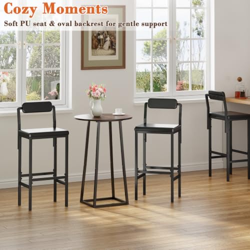 Set de 2 butacos para isla de cocina, butacos modernos de cuero sintético negro con respaldo, estilo industrial simple para cocina, comedor y bar en casa miniatura 4