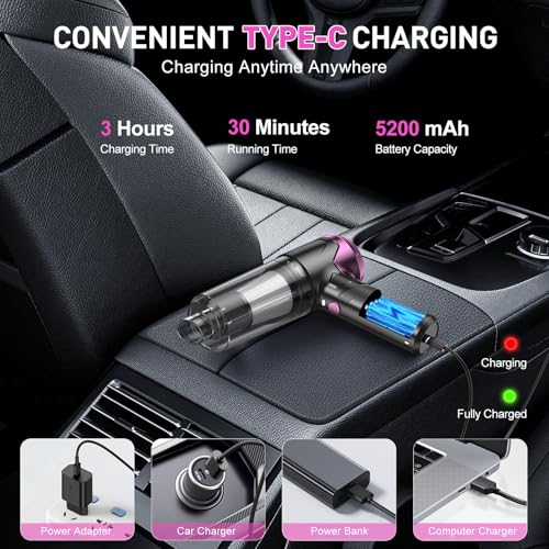 Image of KMM Handheld Car Vacuum Cleaner, 10000PA Vacuum Cleaner & Air Duster, 120W High Power Vacuum Portable Cordless, Hand Held Vacuum Rechargeable with Multi-Nozzles & LED Light for Home, Car, Office