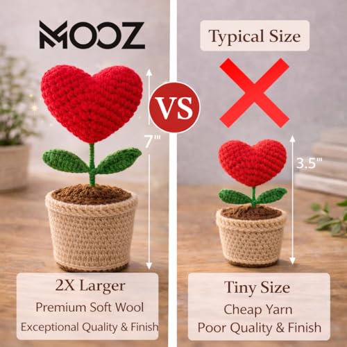 Image of Handcrafted Crochet Flower Pot | 7 Inch Handmade Wool Flower Plant | Premium Soft Yarn Decor | Cute Desk & Home Decoration | Unique Gift for Birthday, Anniversary & Valentine (Heart)