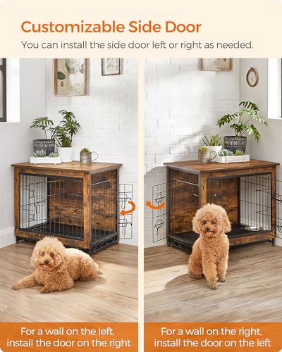 Feandrea Hundekäfig Möbel Beistelltisch Moderne Hundehütte für Hunde Indoor bis 13.6 kg Schwerlast Hundekäfig mit Mehrzweck Abnehmbarem Tablett Doppeltür Hundehaus Rustikales Braun UPFC001X01